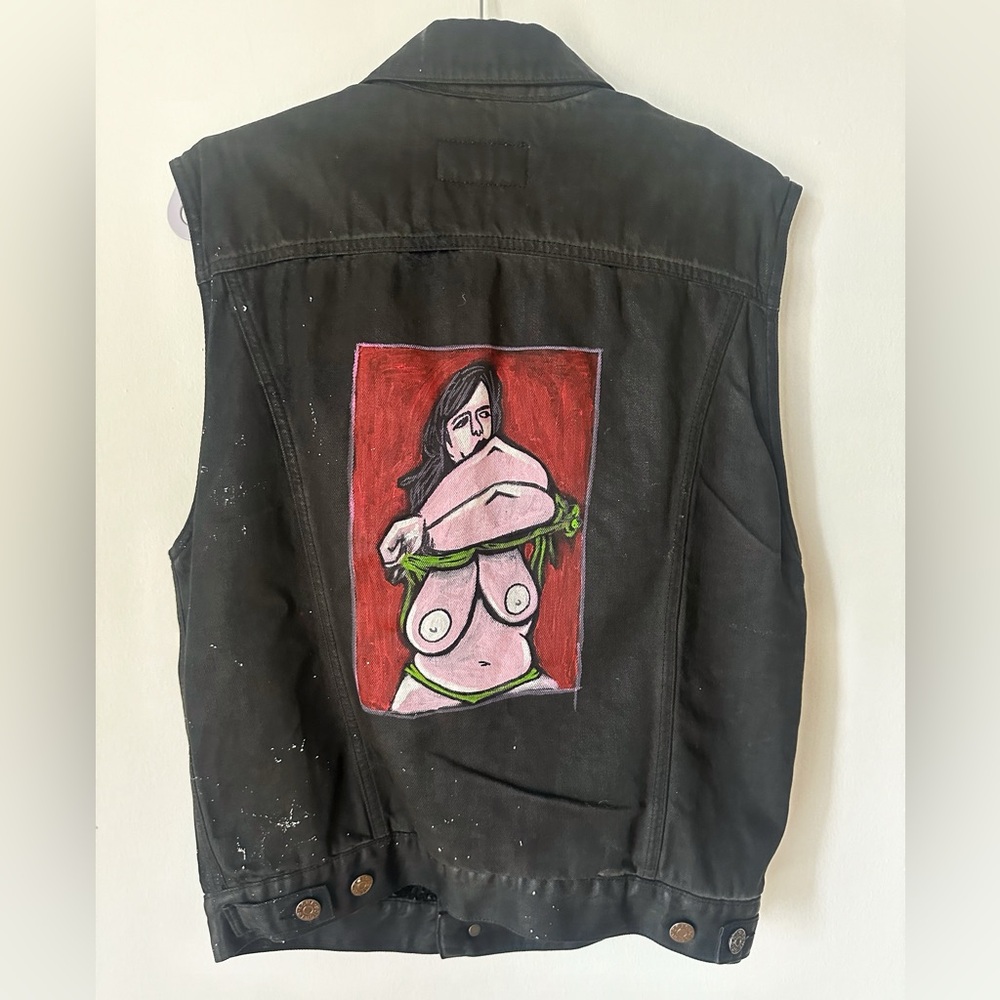 ACNE STUDIOS Men's Waxed Denim Motorcycle Vest Sz Med